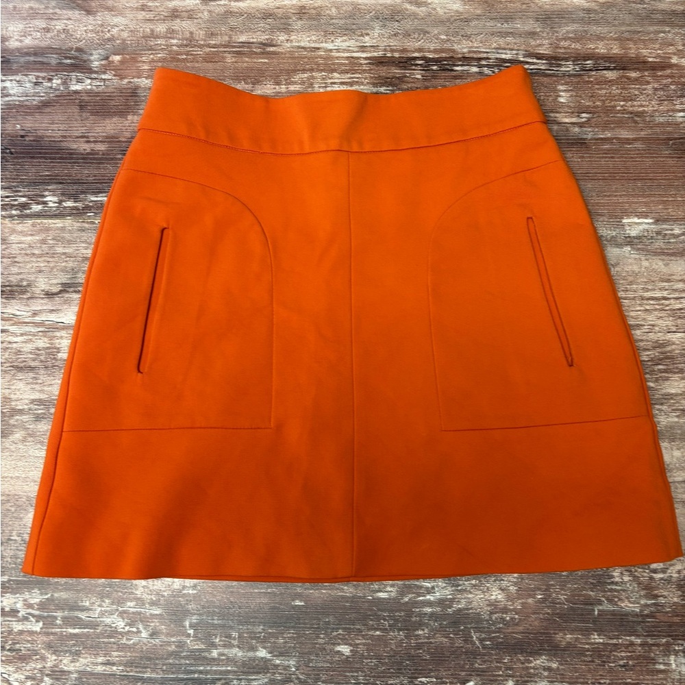 Zara | EUC Orange Women's Zipper Back Mini Mod Pockets Skirt, Size Small